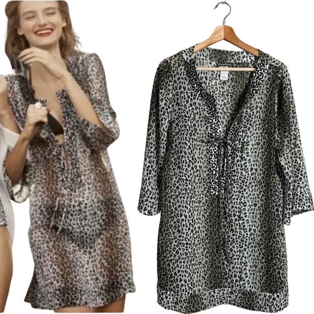Tommy Bahama Beaded Sequin Cheetah Print Swimsuit Cover Up Tunic Women's Small